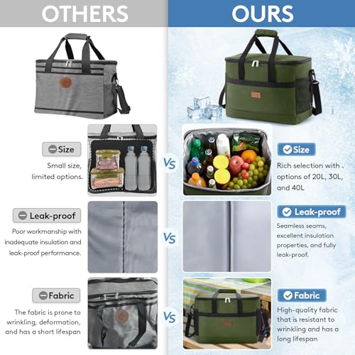 Cooler Bag 50 Cans Collapsible and Insulated Large Lunch Bag Leakproof Soft Cooler Portable for Camping (50-Can(30L) / Green)