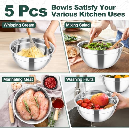 Mixing Bowls Stainless Steel Salad Serving Bowl with Clear Lids (5 Count)