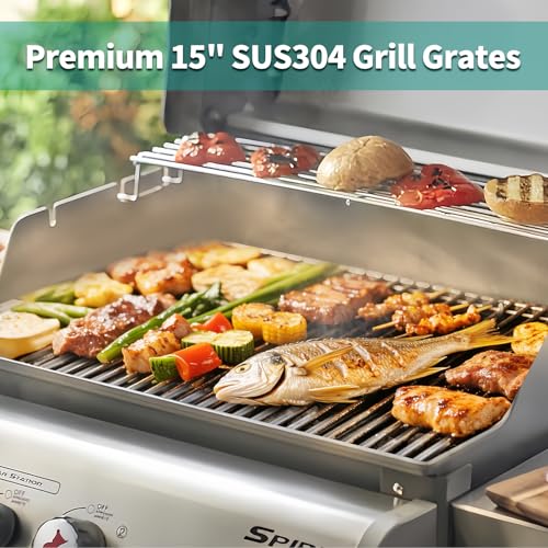 9MM 15" Stainless Steel Grill Grates for Weber Spirit E200 S200 E210 S210 Genesis Silver A Spirit 500 Gas Grill with Side Control Panel for Weber 7521 7522 7523 65905 65904 Spirit 200 Series (15" Spirit 200)
