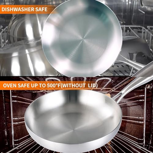 Tri Ply Stainless Steel Frying Pan 8" kitchen skillet (Silver)