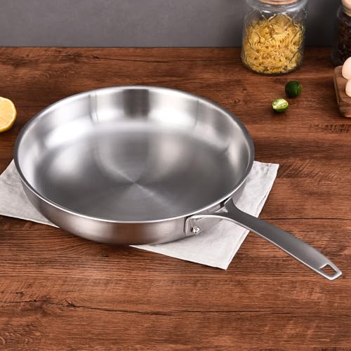 8.5-10-12 Inch Stainless Steel Pans Set with Lid, Detachable Handle