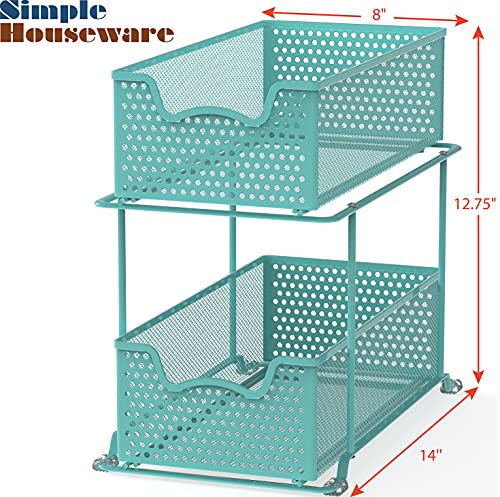 2 Tier Sliding Cabinet Basket Organizer Drawer (Turquoise / 1-Pack)