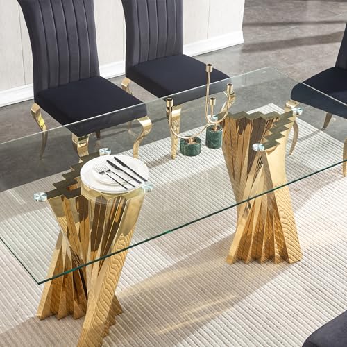 70" Modern Glass Gold Dining Table for 6 (Gold-70" Dining Table)