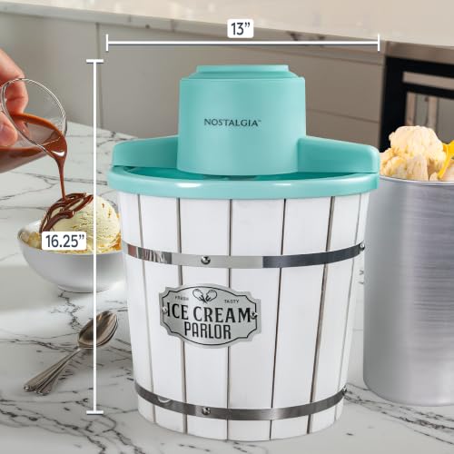 Electric Ice Cream Maker (4 Qt / Aqua/White Wood)