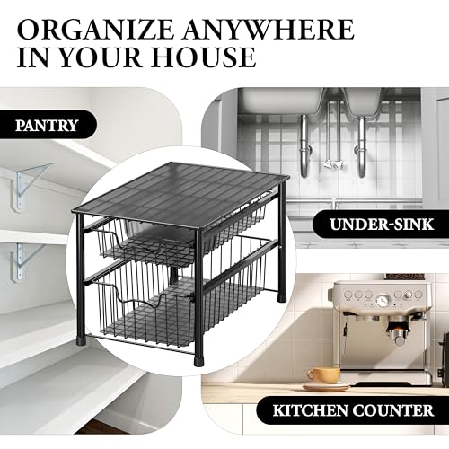 Stackable Sliding Basket Organizer Drawer (2-tier / Black)