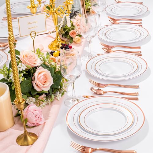 200 Pcs Rose Gold Plastic Plates (Rose Gold / 200 Pcs)