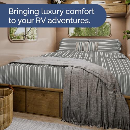 Short Queen Size 4 Piece Bed Sheet Set (41 - Grey Stripes 3 / Short Queen)