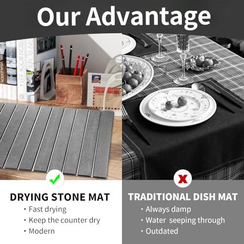 Large Stone Dish Drying Mat for Kitchen Counter (Dark Gray / 24" x 16")
