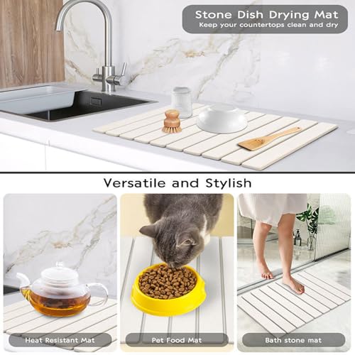 Stone Drying Mat for Kitchen Counter (White B / 23.6" x 15.4")