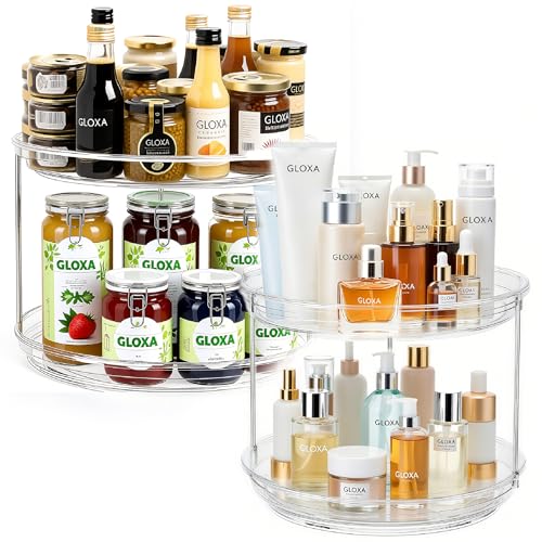 2 Tier Lazy Susan Turntable Organizer for Cabinet (1 PACK Clear)