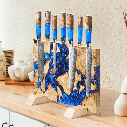 SENKEN "Dark Tsunami" Extra Large Magnetic Knife Block ("Dark Tsunami" Blue Resin Blend)