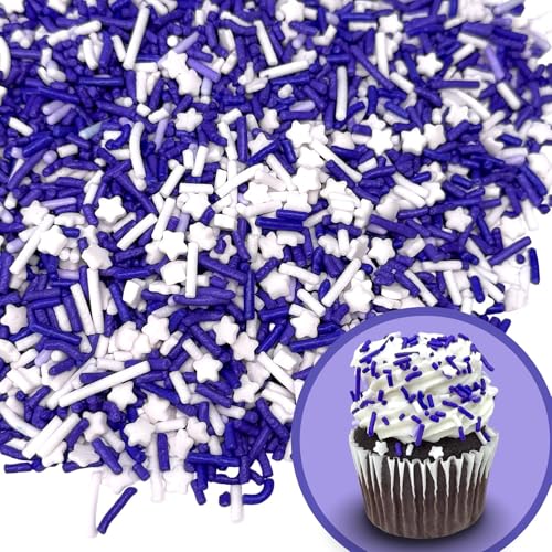 Sprinkles Edible Cake and Cupcake Sprinkles with Assorted Shapes and Sizes for Parties (Purple White)