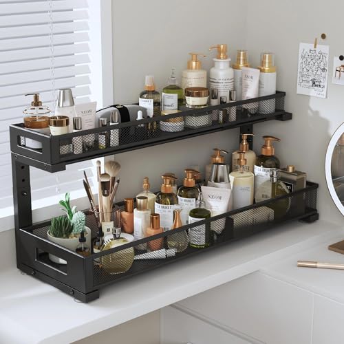 2 Pack 20.47IN Depth Under Sink Storage Organizer (Black / 2 Pack-20.47"Dx11.4"-16.14"H)