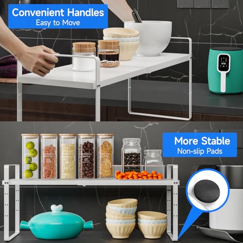 Expandable Cabinet Shelf Organizer (White Large)