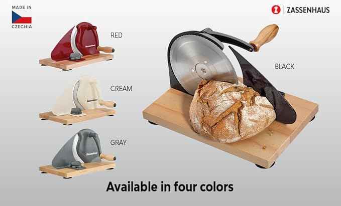 Zassenhaus Original Classic Adjustable Bread Slicer for Uniform Slices - Bread Slicer for Homemade Bread - 18/8 Stainless Steel Blade Sourdough Cutter - Cream, 11.75" x 8"