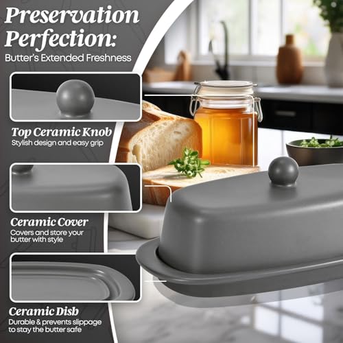 Standard Ceramic Butter Dish with Lid for Countertop (Gray / Standard)