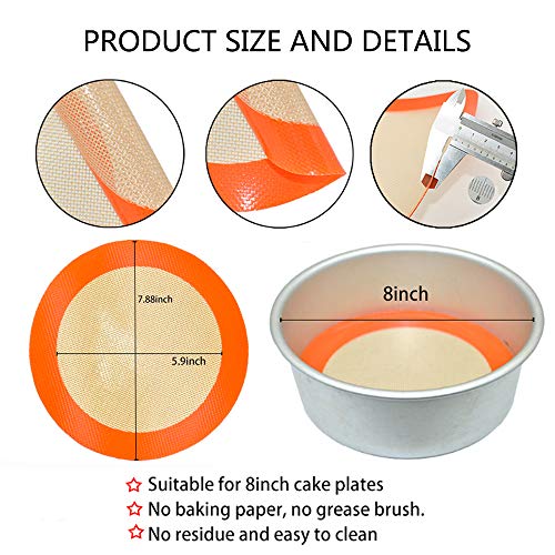 Round Silicone Baking Mats for 8 Inch Cake Pan (Bright Orange / 8"L x 8"W)