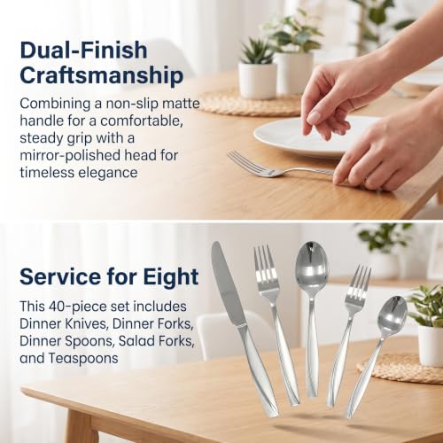 40 Piece Stainless Steel Silverware Set for 8 (Silver / 40-Piece)
