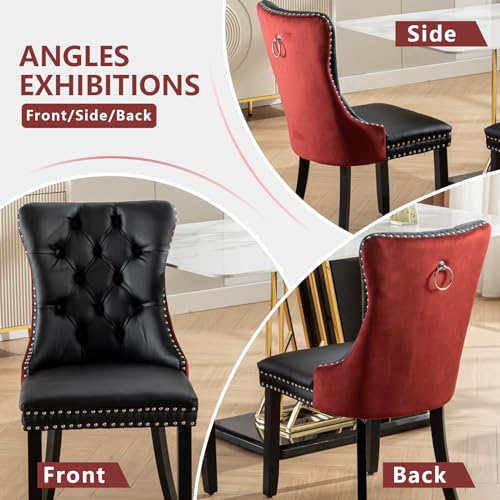 Red Velvet and Black PU Upholstered Dining Chairs Set of 2 (Black 2)