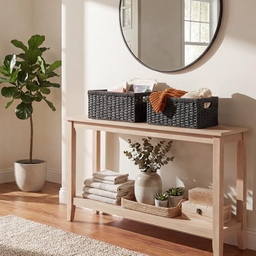 Wicker Storage Baskets for Organizing (Black (Paper Rope) / 15"L x 11"W x 7"H + 13"L x 9"W x 6¼"H)