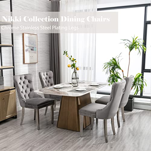 Grey Velvet Dining Chairs Set of 4 (Natural Gray)