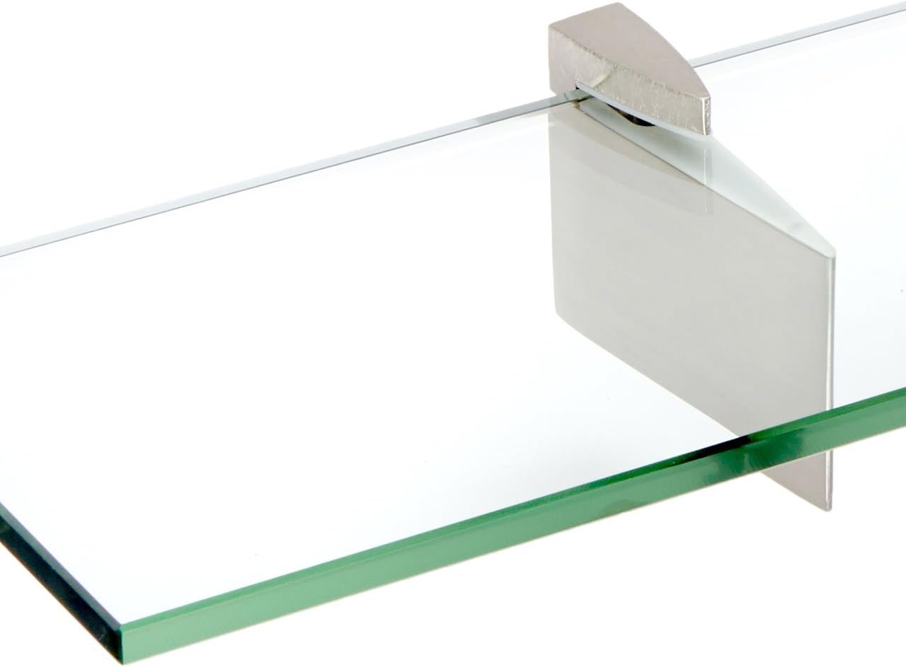 Spancraft Glass R-12x24-Brushed Steel Raven Glass Shelf, Brushed Steel, 12" x 24"