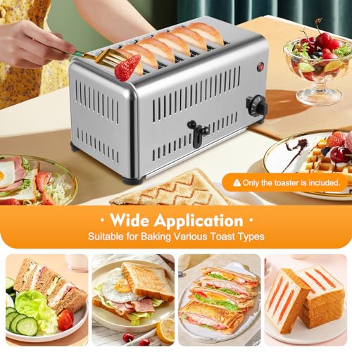 6 Slice Toaster with Wide Slots Commercial Toasters for Restaurant Bread Baking Machine 1680W Stainless Steel Toaster Countertop for Toast