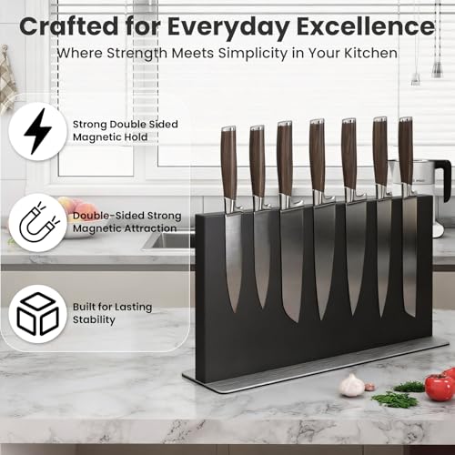 Black Steel Large Magnetic Knife Block (16x8.5 inch Black)