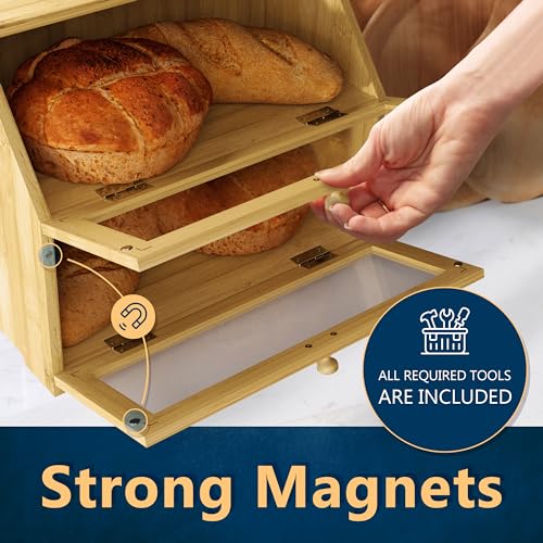 Bamboo Bread Box Space Saving Rustic Flat