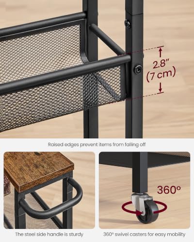 6 Tier Utility Rolling Laundry Cart (Rustic Brown + Matte Black / 6 Tiers (5.9"D x 51.7"H))