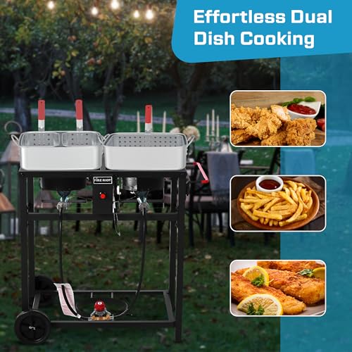 36QT Outdoor Propane Deep Fryer with Rolling Cart (36QT (18QTX2))