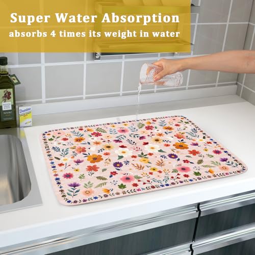 Spring Flowers Dish Drying Mat (Wildflowers Pink / 24" x 18")