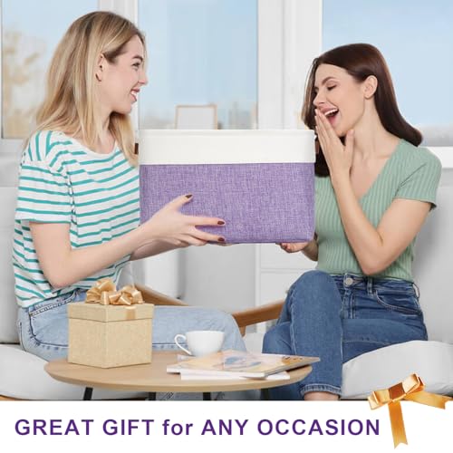 Storage Bins Large Fabric Storage Baskets for Shelves 3 Pack (Purple / Off-White / Large -15"x11"x9.5")