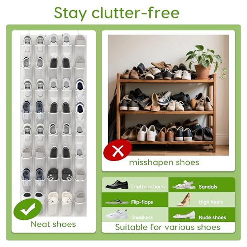 Over the Door Shoe Organizer with 40 Large Breathable Mesh Pockets (White / 80 Pockets)
