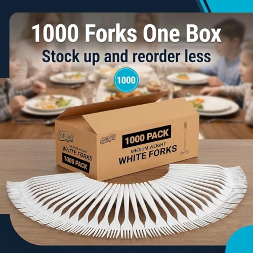 Plastic Forks White Heavy Duty Disposable Cutlery (1 Case Forks (1000))