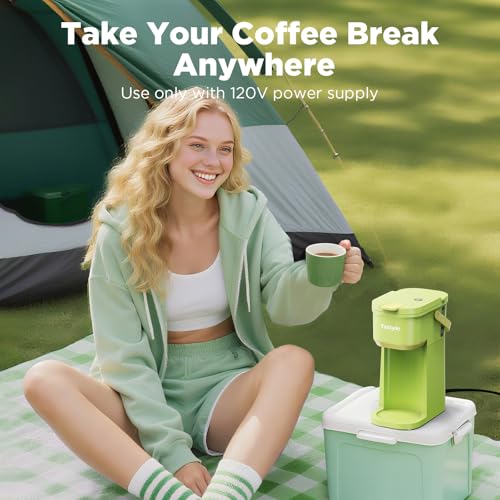 Mini Single Serve Coffee Maker for K Cups and Grounds with Handle (Lime Green)