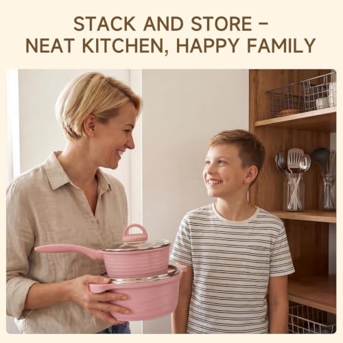 Pink Pots and Pans Set Nonstick 23pcs (23 pcs Pink)