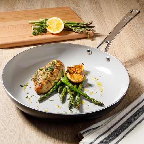 Kitchen Essentials Potluck Porch 12 Inch Deep Frying Pan Skillet Aluminum PFA Free Ceramic Cookware Chef's Pan (12" Frying Pan / Black)