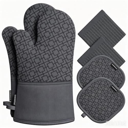 Oven Mitts and Pot Holders Sets 6pcs (Graphite Gray)