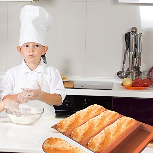Silicone Bread Forms 12" Hot Dog Bread Molds Non Stick Silicone Coated Fiber Glass Bakery Trays Moulds (4 Caves 12" Hot Dog Shape)