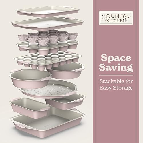 Nonstick Stackable Bakeware Set (Pink - 22 Pcs)