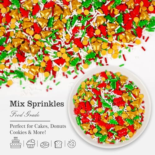 Edible Jimmies Sprinkles for Cake Decorating (Christmas Sprinkles Mix)