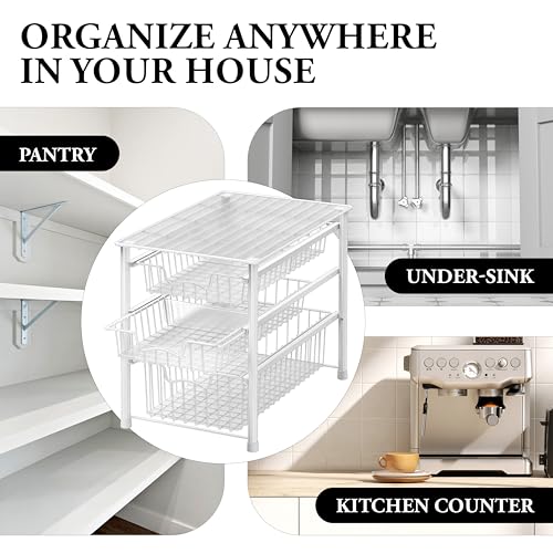 Stackable 3 Tier Sliding Basket Organizer Drawer (3-tier / White)