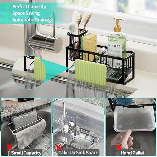 Sponge Holder for Kitchen Sink (Black-Sloping / with Dishcloth Holder)