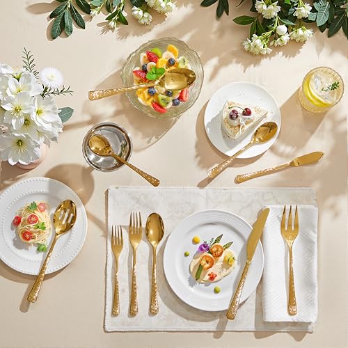 65 Piece Gold Silverware Set with Serving Utensils (65-Piece / Gold)