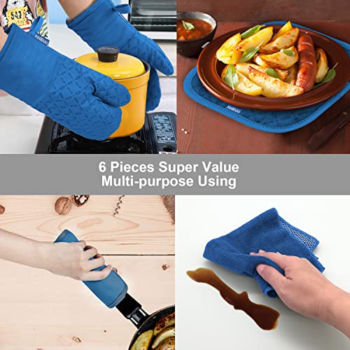 Oven Mitts and Pot Holders 6pcs Set (Royal Blue)