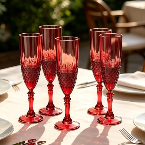 48 Pack Plastic Champagne Flutes (Dark Red)