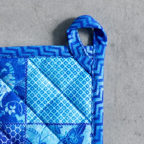 Pot Holders 100% Cotton Potholders (027 - Indigo Love / 8" x 8" (Pot Holder Pack of 1))