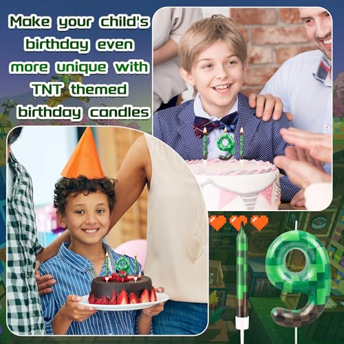 13 Pcs Dynamite Candles 12 TNT Themed Birthday Cake Candles and Number 9 Candle Cake Topper for Pixel Theme Birthday Party Anniversary Party Dynamite Theme Party Video Game Party Supplies (13 Count)