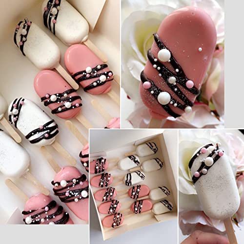 2 Pack 4 Cavity Mini Popsicle Silicone Molds with 50 Wooden Sticks (2 Pcs Mini - White)